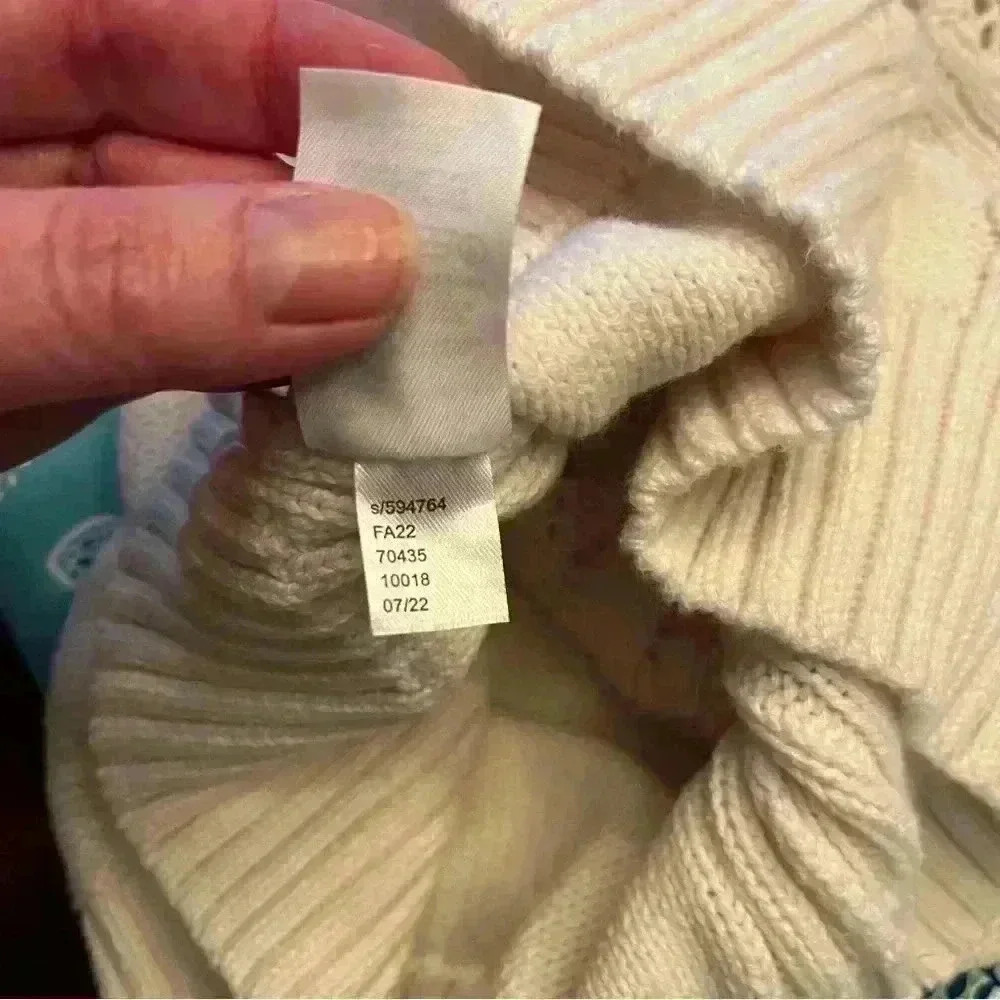 Ann Taylor Loft White Knit Sweater Ruffle Sleeve Cable Knit Women’s Size Medium - Picture 10 of 12